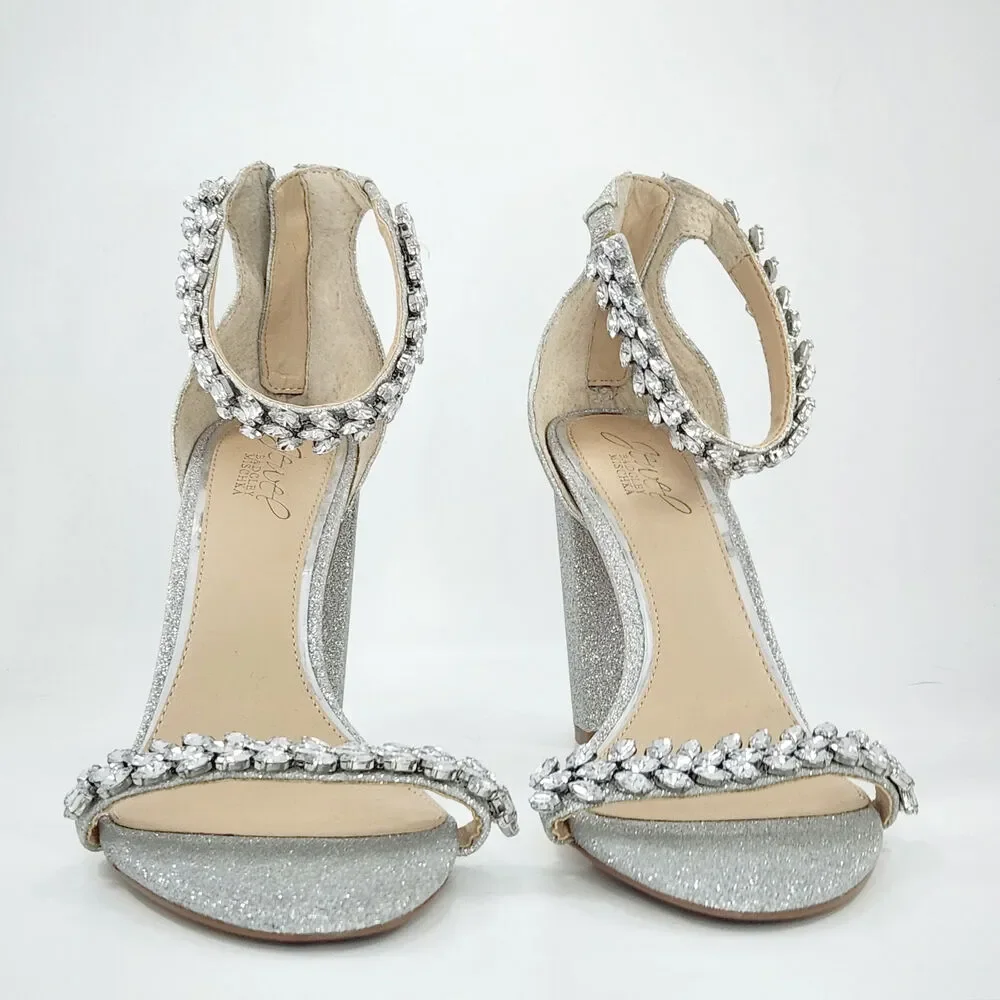 Jewel by Badgley Mischka Women's Silver Mayra Ankle Strap Evening Shoe Size 9.5